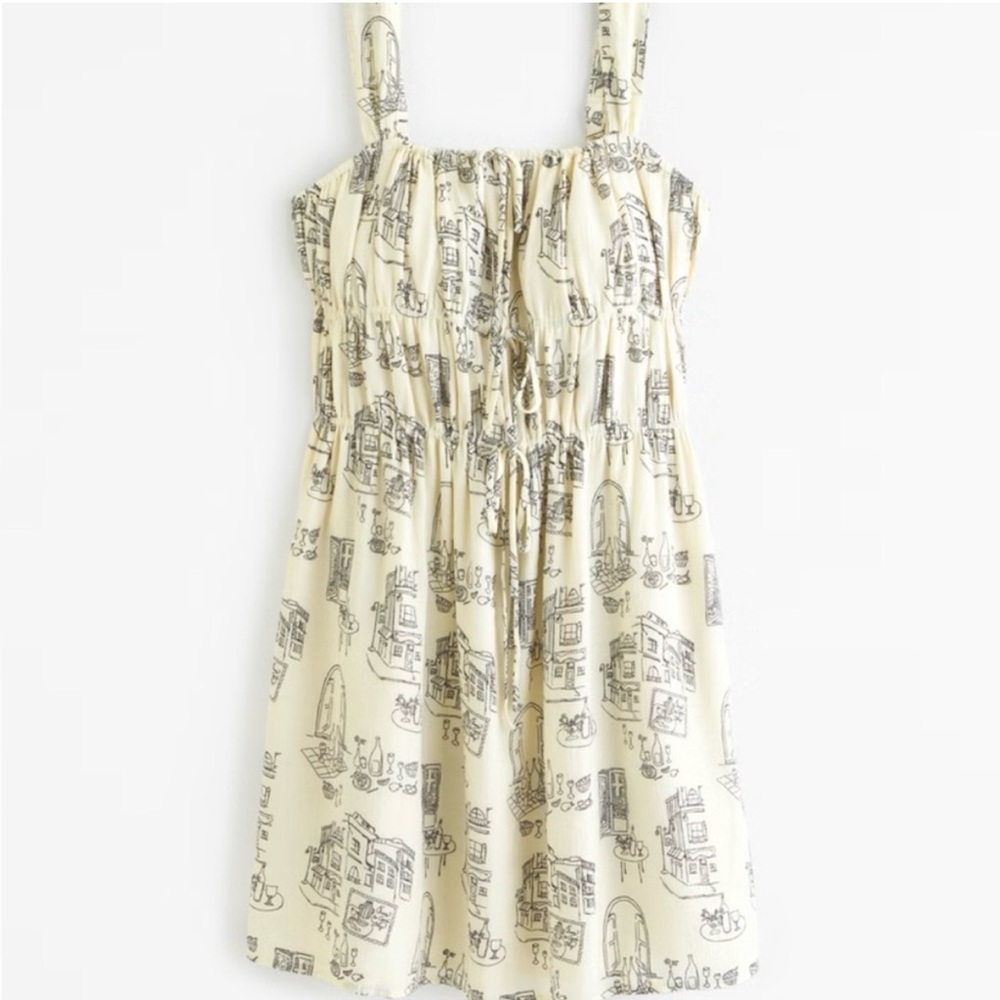 Abercrombie & Fitch Cream Patterned Tie Front Mini Dress